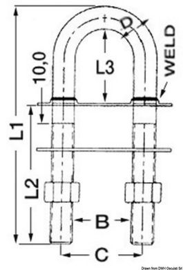 Болт-скобы U-обр. DE LUXE из н.ж. стали. Прут Ø 12,5 мм. Длина 122 мм. Межос. расст. 46 мм