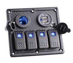 Панель управления на 4-е клавиши (ON / OF), 2 USB, гнездо 12 Вольт. С синей подсветкой