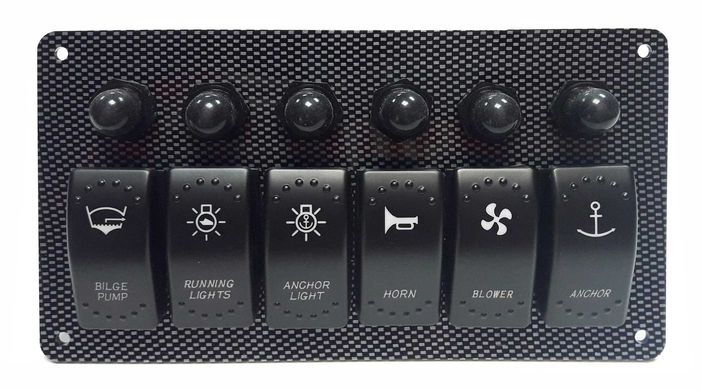 Панель управления на 6-ть клавиш с подсветкой. 6-ть предохранителей тепловых. Размер: 181 х 100 мм